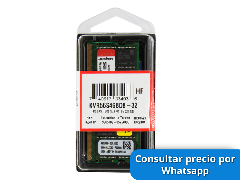 MEMORIA RAM KINGSTON DDR5 32GB 5600MTS SODIMM KVR56S46BD8-32